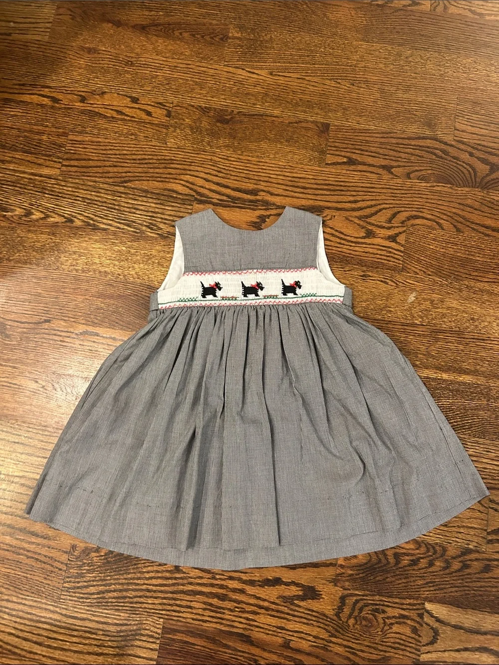 Smocked Grey Girls' Dress with Scottie Dog Detail